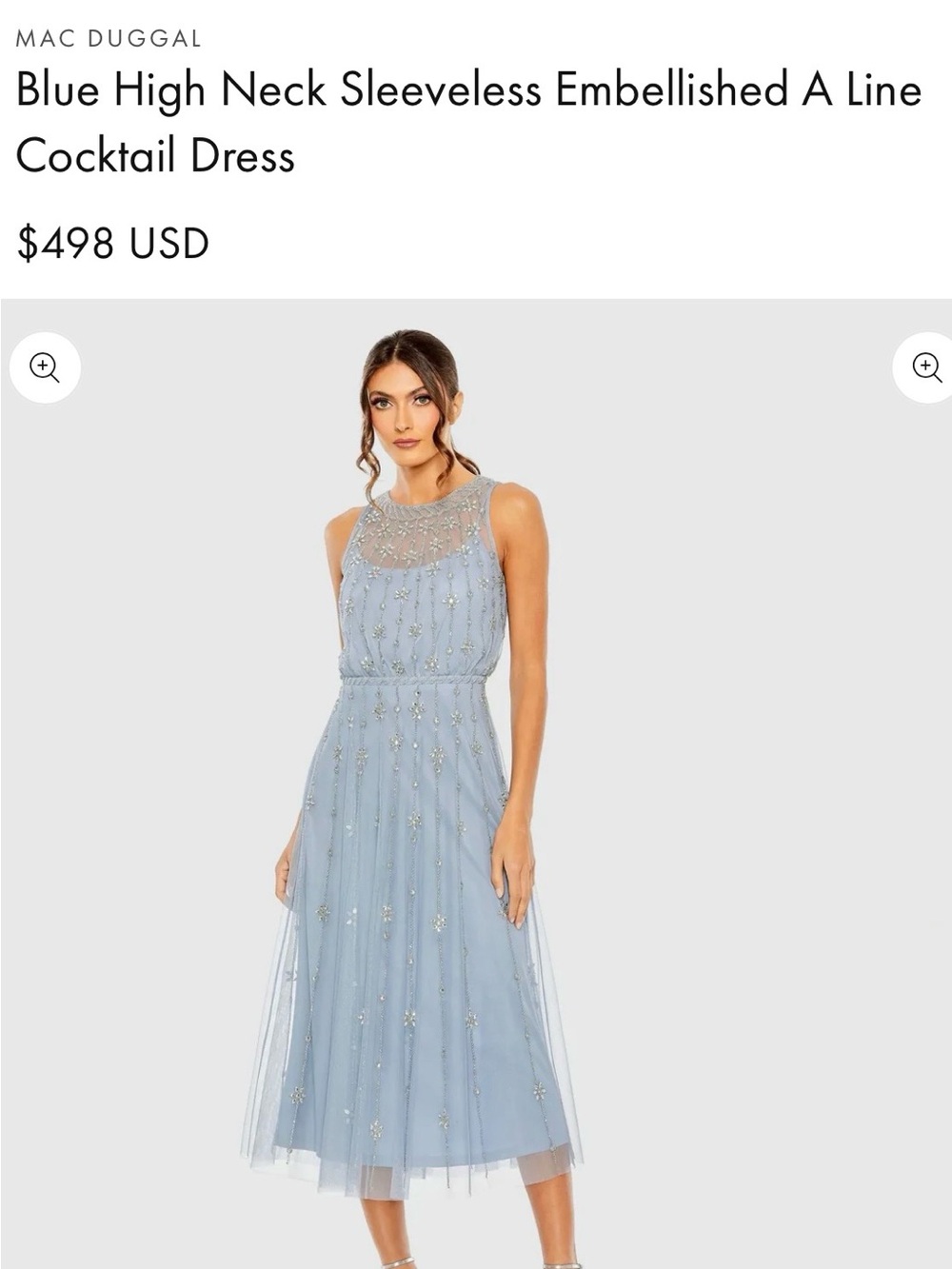 Mac Duggal Dusty Blue Embellished High-Neck Sleeveless A-Line Dress
